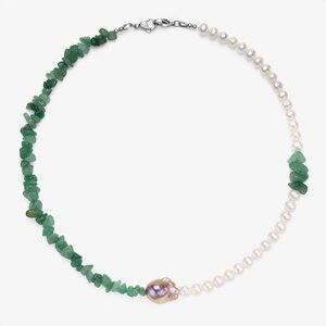 Aria Natural Stone & Pearl Necklace: Jade
